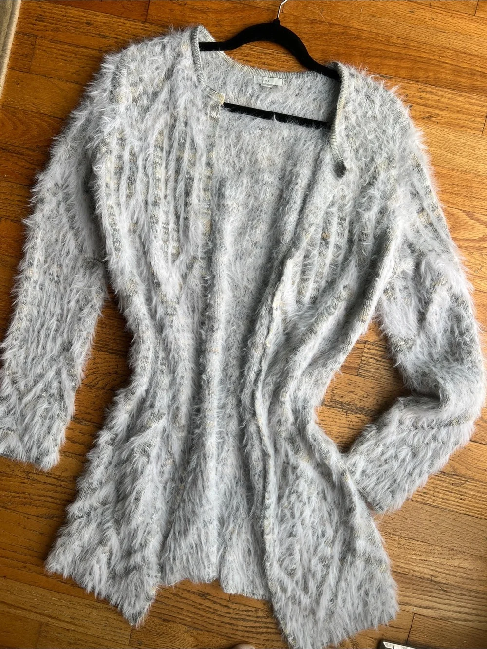 Fuzzy Open-Front Cardigan Sweater by Cato - Light Gray - Medium